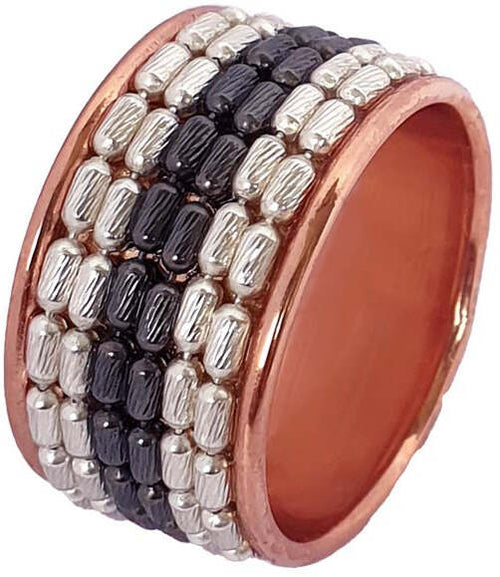 Anello fascia con catene argento