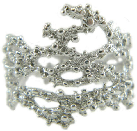 Anello filigrana sarda effetto ramo corallo argento a grani