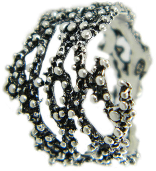 Anello filigrana sarda effetto ramo corallo argento brunito a grani