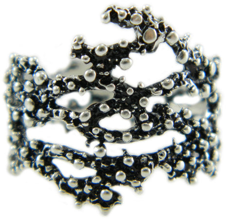 Anello filigrana sarda effetto ramo corallo argento brunito a grani