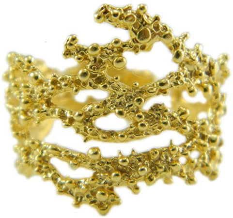 Anello filigrana sarda effetto ramo corallo argento dorato a grani