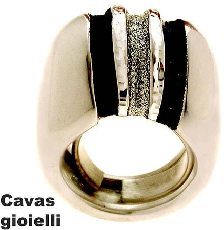 Anello grande smalto e argento brillante