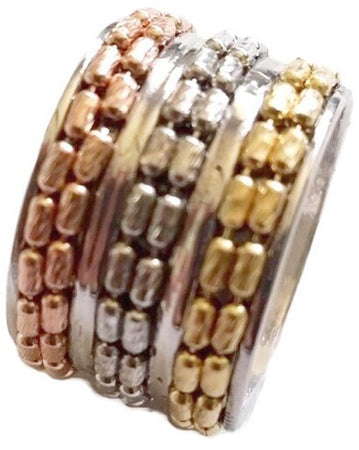 Anello in argento  fascione con inserti di catena