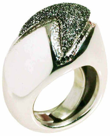 Anello in argento rodiato con smalto glitter nero