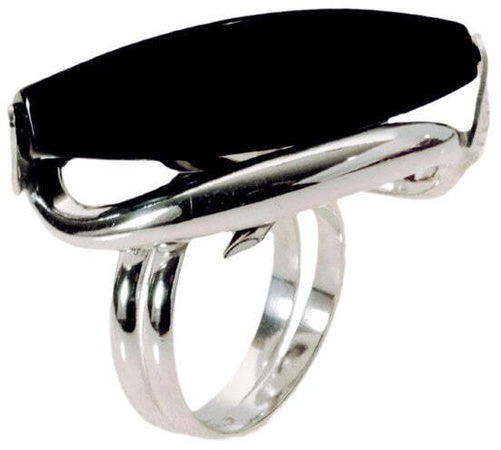 Anello onice nero e argento, anelli moda argento e pietre dure