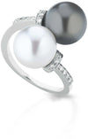 Anello oro bianco perla Tahiti grigia e Edison bianca Coscia