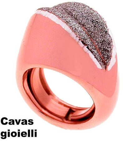 Anello rosè in argento e smalto brillante grigio