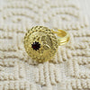 Anello sardo da donna a bottone con pietra rossa in argento dorato