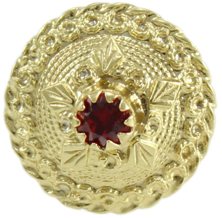 Anello sardo da donna a bottone con pietra rossa in argento dorato