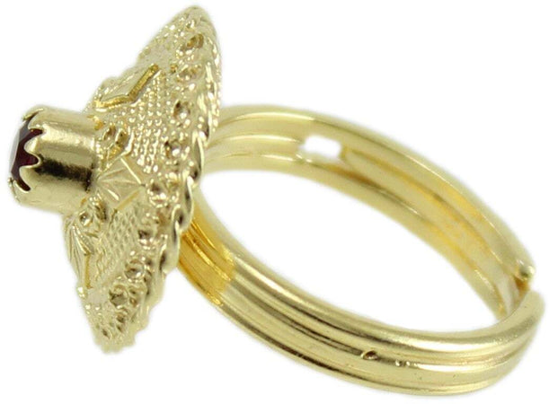 Anello sardo da donna a bottone con pietra rossa in argento dorato