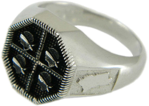 Anello uomo a scudo con bandiera Sardegna quattro mori in argento