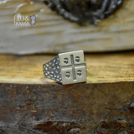Anello Scudo Uomo in Argento Quattro 4 Mori - Bandiera Sarda - Regolabile - Filu & Trama
