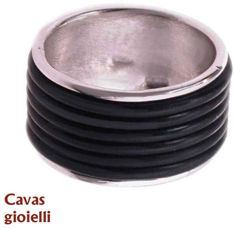 Anello Uomo argento  925 con fili di caucciù