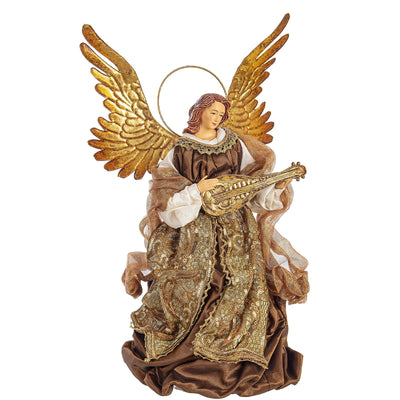 Angelo per presepe statuetta con vestiti in tessuto color bronzo decorazione natalizia