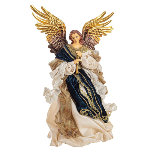 Angelo per presepe statuetta con vestiti in tessuto colore Blu Oro decorazione natalizia