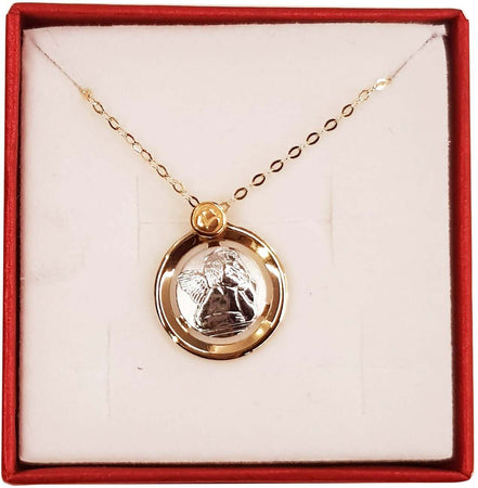 Angioletto pendente a medaglia in Oro bianco e giallo 750/1000 Gioiello Religioso Made in Italy Artigianale Stella Milano
