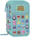 Animal Crossing Astuccio Scuola Completo Triplo 3 Zip Azzurro Verde Acqua Astuccio con Penne Matite e Pennarelli Giotto Franco Cosimo Panini