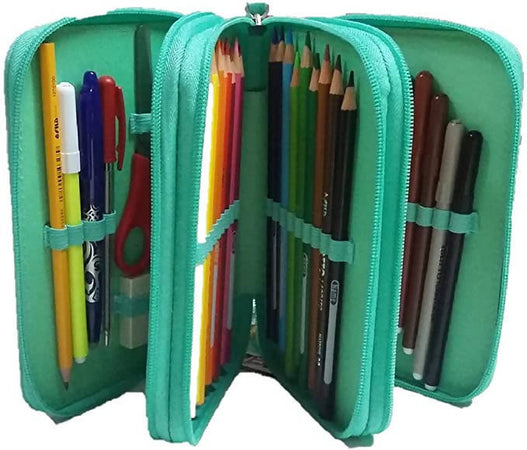 Animal Crossing Astuccio Scuola Completo Triplo 3 Zip Azzurro Verde Acqua Astuccio con Penne Matite e Pennarelli Giotto Franco Cosimo Panini
