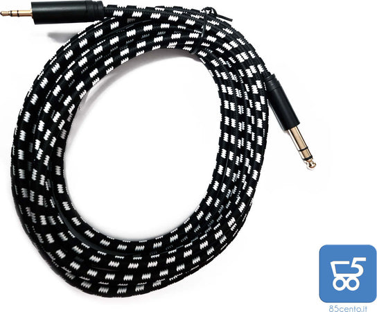 Anpro Cavo Audio Professionale 3mt Jack 3,5mm a 6,35mm per Strumenti Audio Telato Tastiere Oro