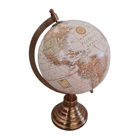 Mappamondo decorativo per scrivania con piedistallo in ottone h 28 cm