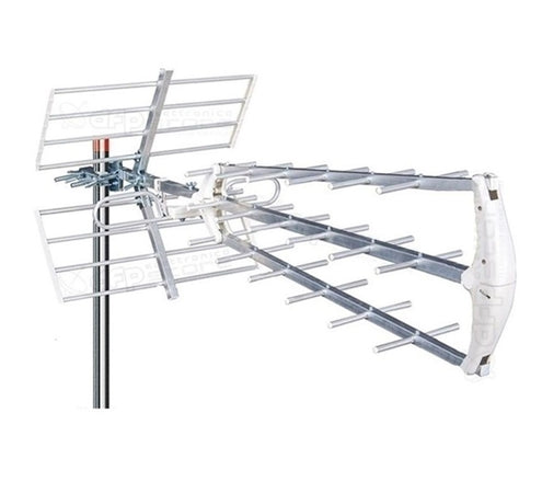 Kit Antenna Tv Digitale Terrestre Da Esterno Ad Alto Guadagno DVB-T2 Completo di Amplificatore di Segnale da Palo da 32dB