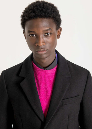 Antony-Morato-Cappotto-Uomo-Slim-Fit-Russel-Nero-Misto-Lana-E-Cachemire-Cappotto-Classico-Mono-Petto