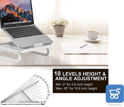 AOPOY - Supporto PC Portatile, Supporto per Laptop Multi-Angolo Regolabile - Compatibile per Laptop (10-17 Pollici) MacBook PRO/Air, Surface Laptop, Samsung, HP (BIANCO) con prese USB e portacellulare integrato