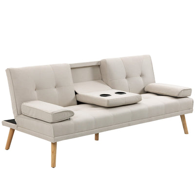 F833-663BGA divano letto moderno salotto soggiorno con porta bicchieri tessuto effetto lino beige