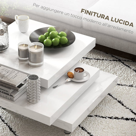 AOS60 NUOVO SVENDITA tavolino da salotto soggiorno bianco lucido 3 piani che si muovono design moderno