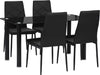 AOS65-NUOVO-SVENDITA-set-tavolo-+-4-sedie-nero-pelle-soggiorno-salotto-tavolo-in-acciaio-e-vetro-CUCINA