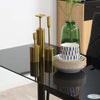 AOS65-NUOVO-SVENDITA-set-tavolo-+-4-sedie-nero-pelle-soggiorno-salotto-tavolo-in-acciaio-e-vetro-CUCINA