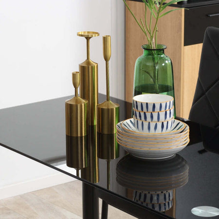 AOS65-NUOVO-SVENDITA-set-tavolo-+-4-sedie-nero-pelle-soggiorno-salotto-tavolo-in-acciaio-e-vetro-CUCINA