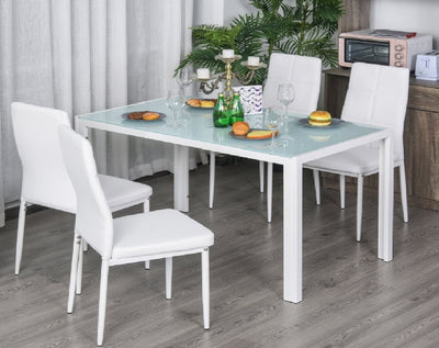 AOS66 NUOVO SVENDITA set tavolo bianco + 4 sedie pelle soggiorno salotto cucina acciaio vetro cucina