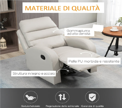 F833-456V00LGA Poltrona Relax Reclinabile con Seduta Imbottita e Poggiapiedi per Casa e Ufficio 80x91x102 cm, Grigio