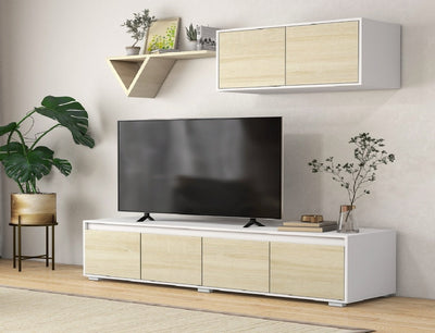mobile tv parete attrezzata soggiorno salotto moderna bianco e beige in legno F839-711V00NDA