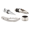 Set sommelier 4 pezzi Cavatappi con tagliacapsule, Anello anti goccia, Tappo chiudi bottiglia, Tappo versatore