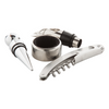 Set sommelier 4 pezzi Cavatappi con tagliacapsule, Anello anti goccia, Tappo chiudi bottiglia, Tappo versatore