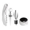 Set sommelier 4 pezzi Cavatappi con tagliacapsule, Anello anti goccia, Tappo chiudi bottiglia, Tappo versatore
