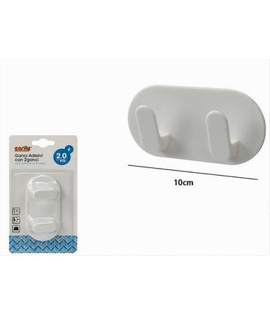 Appendiabiti 2 Ganci Posti Doppio Adesivo Parete Cucina Bagno Attaccapanni 79339