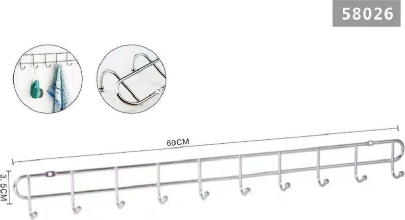 Appendiabiti A 10 Ganci Posti Attaccapanni A Parete 60x3,5 Cm Bagno Cucina 58026 Casa e cucina/Arredamento/Ingresso/Appendiabiti a parete Trade Shop italia - Napoli, Commerciovirtuoso.it
