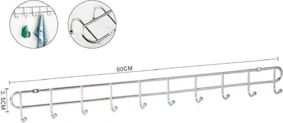 Appendiabiti A 10 Ganci Posti Attaccapanni A Parete 60x3,5 Cm Bagno Cucina 58026 Casa e cucina/Arredamento/Ingresso/Appendiabiti a parete Trade Shop italia - Napoli, Commerciovirtuoso.it