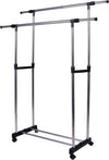 Appendiabiti-Allungabile-Telescopico-Doppio-Con-Ruote-E-Vassoio-80x40x80/155cm