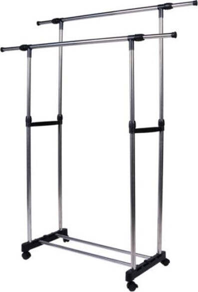 Appendiabiti-Allungabile-Telescopico-Doppio-Con-Ruote-E-Vassoio-80x40x80/155cm