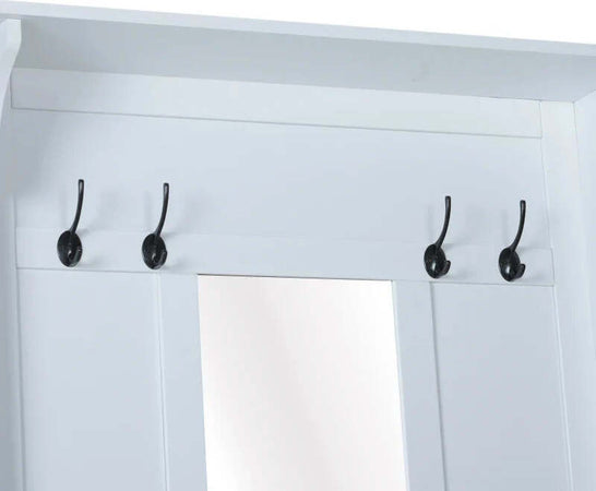 Appendiabiti-Attaccapanni-da-Terra-con-Specchio-Scarpiera-4-Ganci-Legno-80x40x170cm-Bianco-HU7831-226HU7