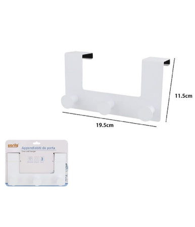 Appendiabiti Da Porta Con 3 Ganci 19.5x11.5 Cm Bianco Asciugamani Vestiti 87780
