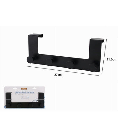Appendiabiti Da Porta Con 4 Ganci 27 X 11.5cm Nero Per Asciugamani Vestiti 87777