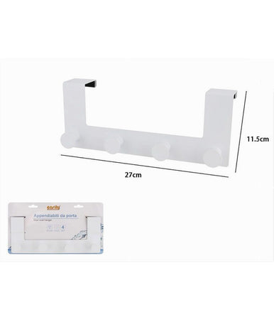 Appendiabiti Da Porta Con 4 Ganci 27x11.5cm Bianco Per Asciugamani Vestiti 87781
