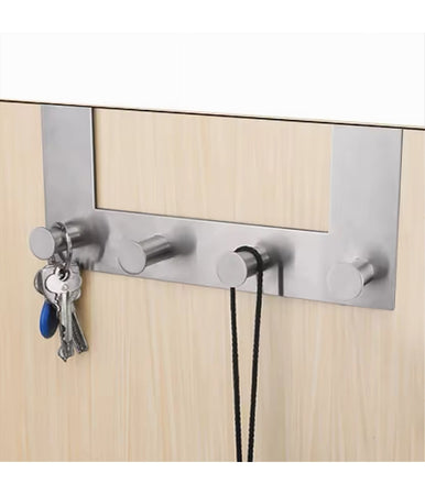 Appendiabiti Da Porta Con 4 Ganci 27x11.5cm Silver Per Asciugamani Vestiti 87785