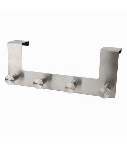 Appendiabiti Da Porta Con 4 Ganci 27x11.5cm Silver Per Asciugamani Vestiti 87785