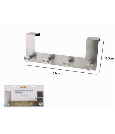 Appendiabiti Da Porta Con 4 Ganci 27x11.5cm Silver Per Asciugamani Vestiti 87785